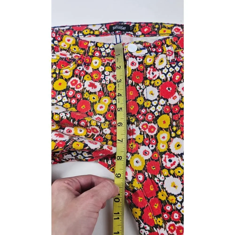 Kate spade dizzy bright floral unique fun teacher pants 27 EUC ankle crop skinny